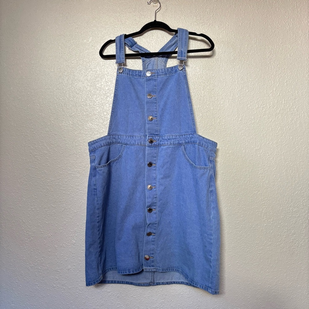 City Chic Medium Wash Denim Overall Skirt Dress Size 18